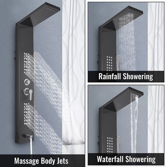 Happyment Compleet Douchesysteem - Doucheset - Mat Zwarte Hoofddouche en Handdouche - Massage Douche - Vierkante Regendouche voor Badkamer - 3 Douche Koppen