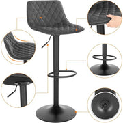 Barkruk Tornia deluxe - Industrial - Donkergrijs - Barkrukken set van 2 - Barstoel Kruk - Barstoelen met rugleuning - Keukenstoel - In hoogte verstelbaar - Velvet