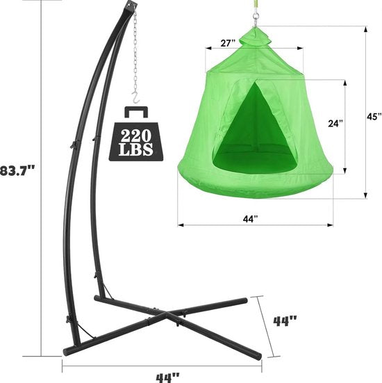 Egg hangstoel Valora - Voor kinderen - Hangmat X-standaard - met Boomentent - Speeltent Binnen en Buiten - Egg chair cocoon - Metalen Schommelstoel - Groen