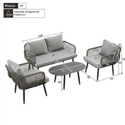 Tuinmeubelset - Loungeset - Tuinlounge Lounge Set - Lounge Set - Voor Tuin, Terras of Balkon - 2-Zits Sofa, 2 Fauteuils & Salontafel - Handgeweven Touw & Houtnerflook - Met Glasplaat & Gegalvaniseerd Staal