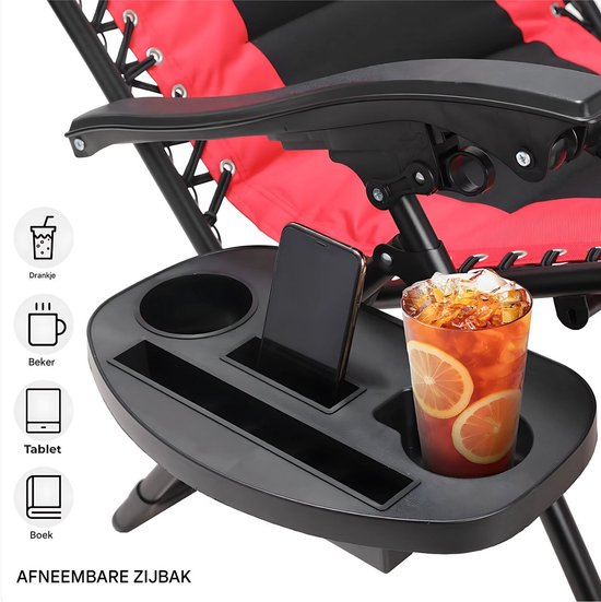 Gewatteerde Zero Gravity Lounge Chair Valora - Tuinstoel - Ligbed - Voor Terras & Tuin - Opvouwbare Fauteuil met Verstelbare Hoofdsteun en Bekerhouder - Ondersteunt Tot 160 kg - 2 stuks - Rood