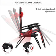 Gewatteerde Zero Gravity Lounge Chair Valora - Tuinstoel - Ligbed - Voor Terras & Tuin - Opvouwbare Fauteuil met Verstelbare Hoofdsteun en Bekerhouder - Ondersteunt Tot 160 kg - 2 stuks - Rood