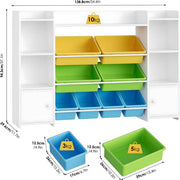 Speelgoedopbergkast – Kinderspeelkamer - Kinderboekenkast - Voor woonkamer, speelkamer en slaapkamer – Met 8 verwijderbare dozen en opbergplanken – 138,8×29,6×94,3 cm - Wit