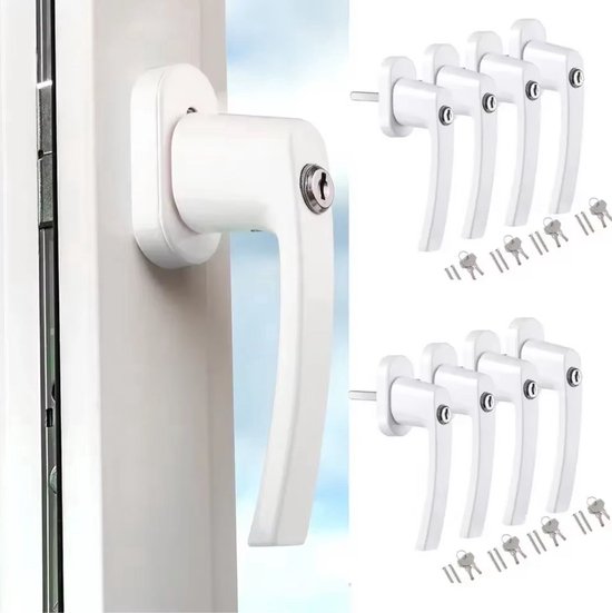Inline Raamgreep Fioren - 8 stuks - Universele Espag Sleutel met Vergrendeling voor Afsluitbare Dubbele Beglazing - Vervangende Aluminium Raamgrepen - Wit