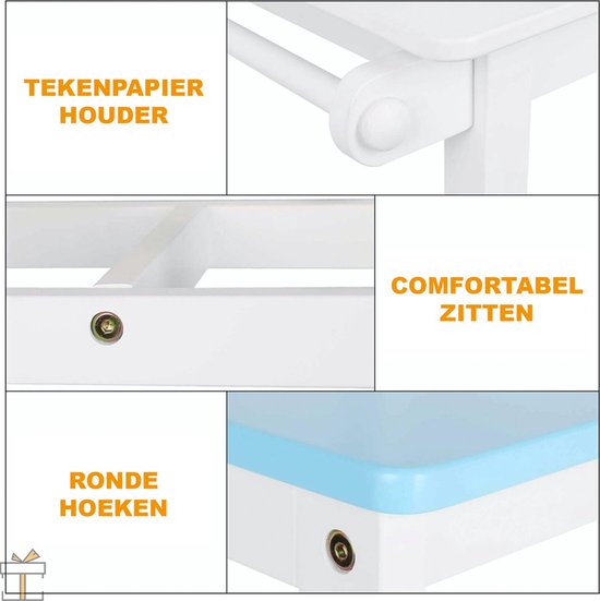 Bolt Edge Kindertafel - Wit/Blauw/Oranje - Met 2 Stoeltjes - Kinderbureau