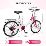 Kinderfiets Rosaline - 20 inch - 6 versnellingen - Roze - Voor meisjes - Peuterfiets - Verstelbaar in hoogte