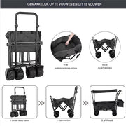Opvouwbare bolderkar XL - 262L - Opvouwbaar tuinwagen - Met duwstang - Voor buitengebruik - Met verwijderbare luifel en 115 kg capaciteit - All terrain - Grijs