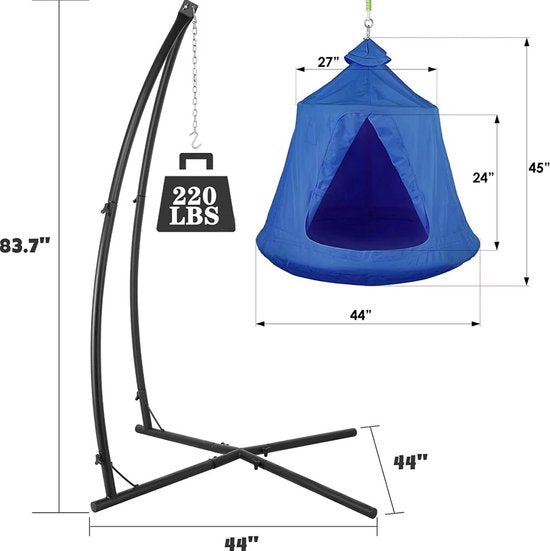 Egg hangstoel Zyrell - Voor kinderen - Hangmat X-standaard - met Boomentent - Speeltent Binnen en Buiten - Egg chair cocoon - Metalen Schommelstoel - Blauw