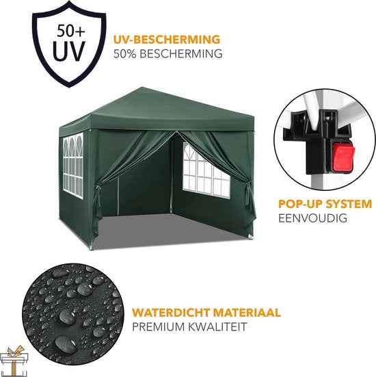 Partytent - Groen - Easy Up - Weerbestendig - Waterdicht - 3x3m