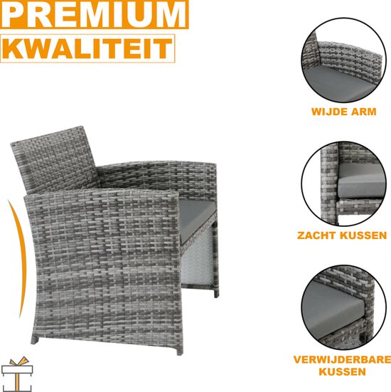 Happyment Tuinset 4 persoons - Wasbare kussens - Tuintafel met stoelen - Tuinsets - Loungeset tuinmeubels