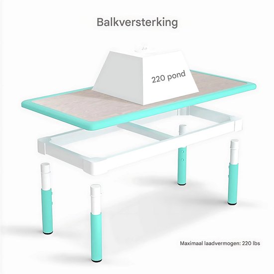 Kindertafel Valora en 4 Stoelenset - Voor Peuters en Kleuters - In Hoogte Verstelbaar - Multifunctioneel voor Studie, Schrijven & Spelen - Duurzaam Kunststof - Geel - 120x60cm