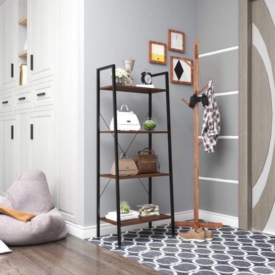 Bolt Edge Boekenkast - Industrieel - Donkerbruin - 4 Lagen - 60x35x148cm - Hout/Wit