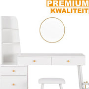 Happyment Kaptafel Diva - Inclusief spiegel en krukje - Wit - Kinderen & volwassenen - Make up tafel voor meisjes