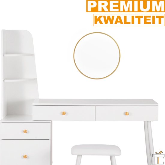 Happyment Kaptafel Diva - Inclusief spiegel en krukje - Wit - Kinderen & volwassenen - Make up tafel voor meisjes