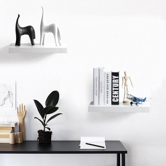 Wandplank Didi - Wit - 25cm - Wandrek - Zwevende wandplanken tegen muur - Wandrek - Fotoplank kinderkamer - Boekenplank - Hout MDF - Set van 2