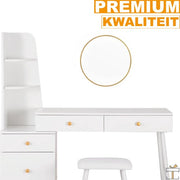 Bolt Edge Kaptafel - Wit - Inclusief Spiegel en Krukje - Make-up Tafel voor Meisjes - Voor Kinderen en Volwassenen