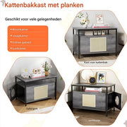 Houten Kattenbak Tavien - Verborgen Kattenbak Meubilair met Plank - Opbergkast voor Binnen - Huisdier Krat en Bijzettafel - Voor huisdieren - Bruin