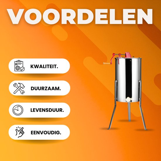 Handmatige Honing Extractor - Honing centrifuge- Tangentiële Extractor - RVS - Honingklep - Transparant Deksel