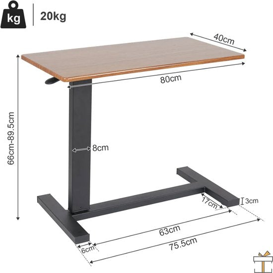 Happyment Laptoptafel Deluxe - Bijzettafel op wieltjes - Verstelbaar in hoogte 66-90cm - Ontbijt - Bed - vierkant / rechthoek