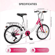 Kinderfiets Fioren - Rosaline - 20 inch - 6 versnellingen - Roze - Voor meisjes - Peuterfiets - Verstelbaar in hoogte