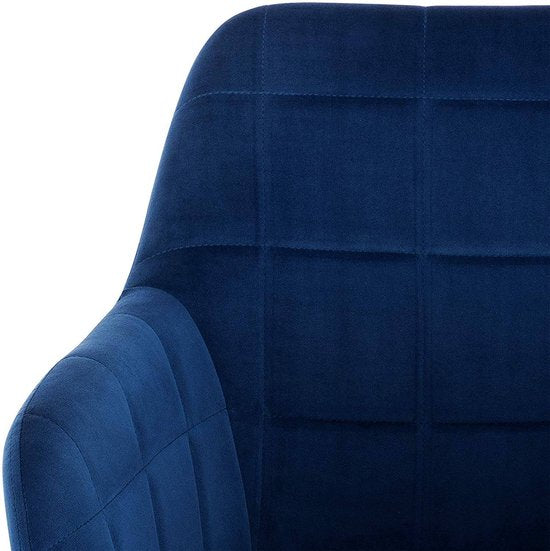 Happyment Stoel Teddo - Eetkamerstoel - Blauw Velvet - Zwarte Metalen poten - set van 1 - Zithoogte 47cm - deluxe