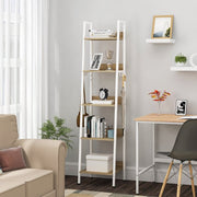 Happyment Boekenkast Galito - 5 lagen - Wit - Marble look - Boekenrek - Woonkamer, slaapkamer en kinderkamer - Hout - Metaal - 40 x 36 x 170 cm - inclusief 4 haken