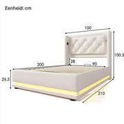 Eenpersoonsbed - Kinderbed - Kinderbedden - Jeugdbed - Voor Slaapkamer of Jeugdkamer - Met USB-C & 3-zijdig Hoofdeinde - Hydraulisch Bed met Opbergruimte - Wit PU Leer - 90x200cm