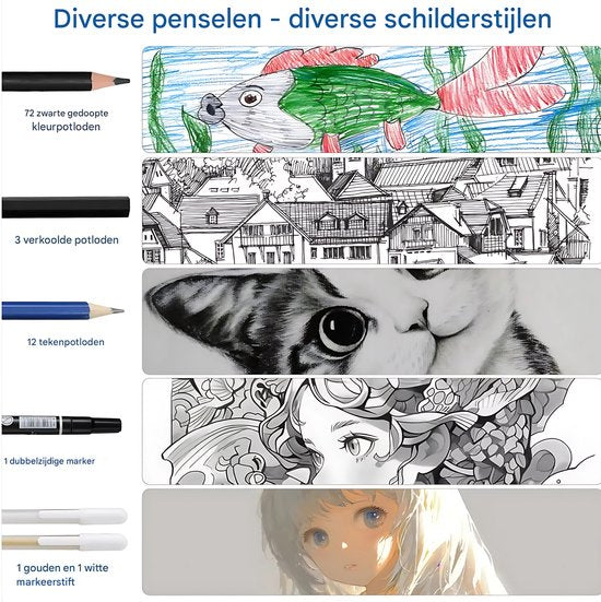 Kleurpotloden set - 97 stuks - Schetspotloden - Met Reisetui - Voor kinderen en volwassenen - Met Puntenslijper