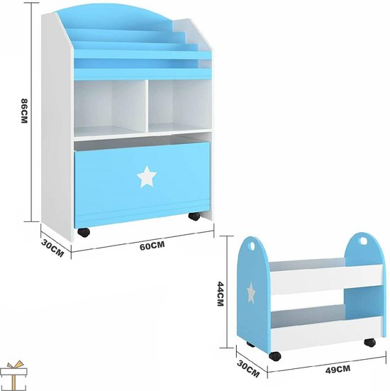 Happyment Speelgoedkast voor kinderen - Set van 2 - Boekenkast kind - Kinderkamer - Opbergkast - Boekenrek - MDF - Black friday - Kerstcadeau