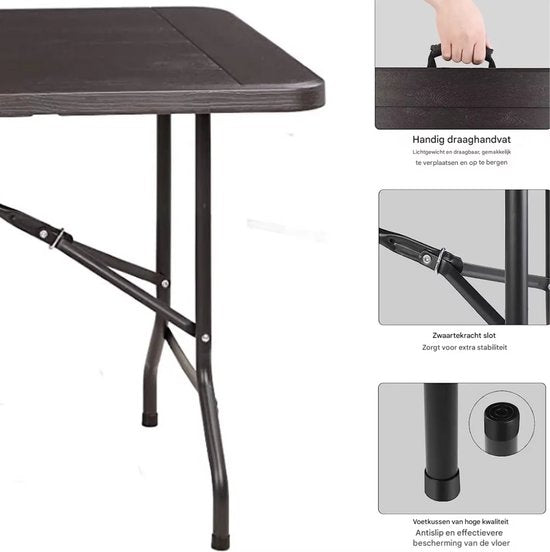 180 cm Opvouwbare Tafel - Draagbare en Robuuste Kunststof Eettafel - Half Opklapbaar voor Binnen en Buiten - Ideaal voor Kamperen, Picknick en Feesten