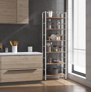 Bolt Edge Boekenkast - Industrieel - Wit/Oak - 6 lagen - Voor woonkamer of slaapkamer