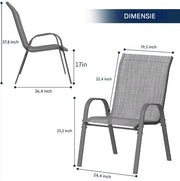 Tuinstoelen voor Buiten - Tuinstoelen met Teslin-stof Flex Comfort Materiaal en Staal-Ijzeren Frame, Hoge Rugleuning - Grijs - 6 stuks