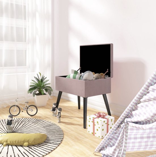 Happyment Zitbank Deca - Met opbergruimte - Opbergbank Poef - Opbergbox hocker - Zitkist met deskel - Roze - 50x35x45cm