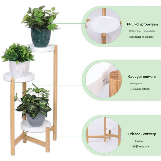 Opulence Moderne plantenstandaard - Plantentafel voor binnen - Ronde Houders met 5 lagen - Plantrek voor bloempotten - Bamboe