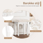 Slaapkamer Kruk - Gewatteerde Kaptafelkruk 40x30x50 cm - Luxe Zitkruk voor Dressoir & Make-uptafel - Wit