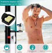 Vrijstaande Buiten Douche - Zwart - Tuindouche - Sauna douche - 360° Zonne-energie Douchekop en Voetspoeluitloop - Temperatuurgestuurd tot 60°C - Met Deksel - 60L