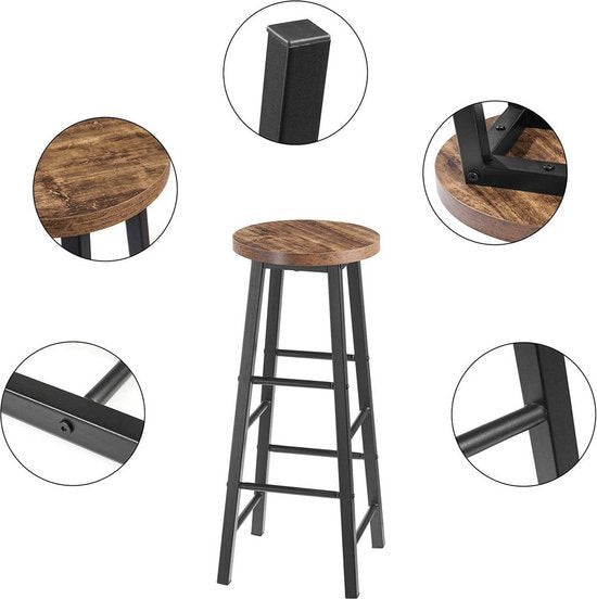 Hoge Barkrukken - Zithoogte 71cm - Bruin - Set van 2 - Keuken - Barstoelen zonder rugleuning - Hout