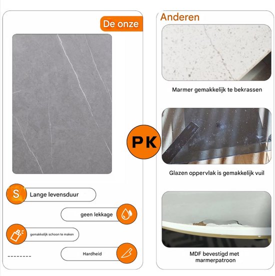 Salontafel Venetia Fioren - Ronde salontafel - Set van 2 - Marmer tafelblad - Bijzettafel woonkamer - Metalen poten - Grijs