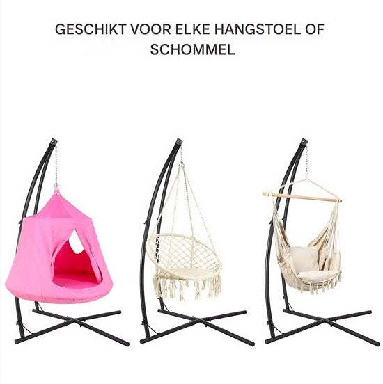 Metalen Hangstoel Hangmat C-Standaard - Egg hangstoel Chair - Schommel - Voor Buiten, Terras en Balkon - Schommelstandaard voor Veranda en Stoel - 150 kg Capaciteit - 360° Rotatie