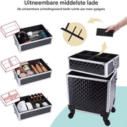3-in-1 Rollende Make-up Trolley - Make up koffer - Kappers koffer - Beautycase - Voor Schoonheidssalons en visagie - Zwart
