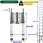 Telescopische Ladder Zeriel - 5m - Uitschuifbare Multifunctionele Roestvrijstalen Ladder - Draagbare Stevige Zolderladder met EN131-standaard
