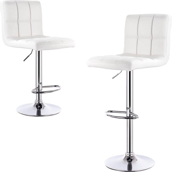 Barkruk Berlie - Met hoge rugleuning - Barstoelen ergonomisch - Zithoogte 60 - 82cm - Wit - Set van 1 - Keuken en bar