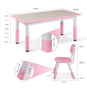 Kindertafel Tavien en 4-stoelenset - In hoogte verstelbare tafelset voor peuters met meerdere activiteit - Studie, schrijven en spelen voor kinderen - Roze - 120x60cm
