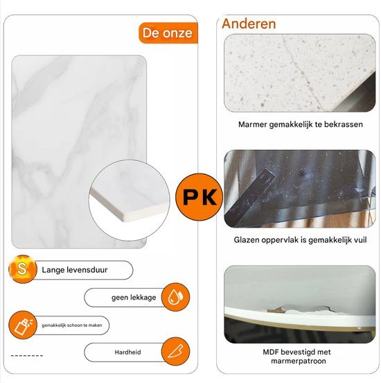 Ronde bijzettafel Malito -Salontafel - Woonkamer - Marmerlook wit - Side table - 40cm