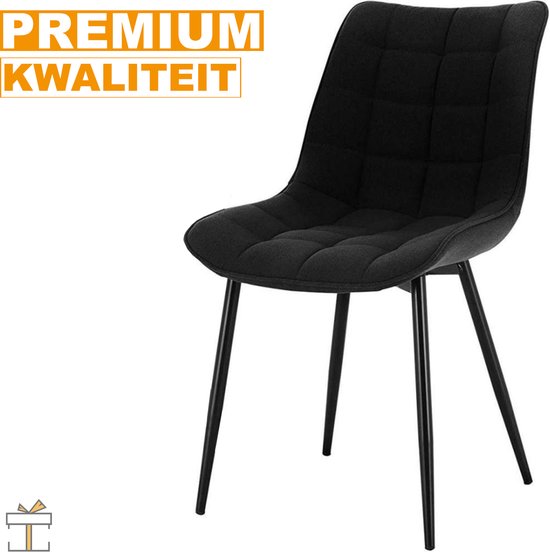 Happyment Luxe Eetkamerstoelen - Zwart - Fauteuils met armleuning - Woonkamerstoelen - Keukenstoelen - Kuipstoel - Linnen - Set van 2