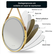 Ronde spiegel met verlichting - 60cm - Voor Badkamer, Make-up & Wandmontage - Dimbaar licht met voorruitverluchting - Goud