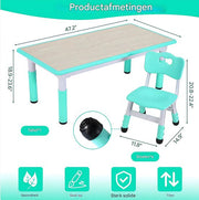 Kindertafel en 4 Stoelenset - Voor Peuters en Jonge Kinderen - Verstelbare Tafelset voor Spelen, Studeren & Tekenen - Duurzaam Kunststof in Neutrale Kleuren - Groen - 120x60cm