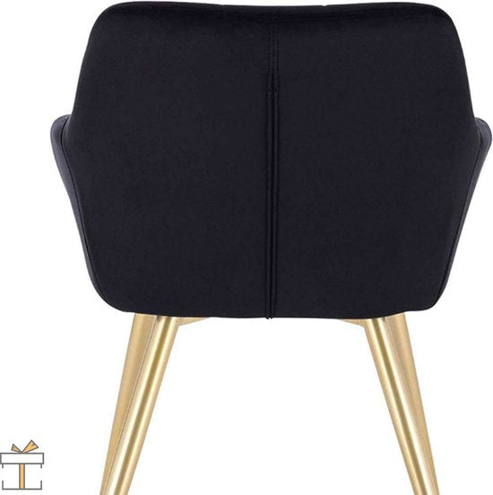 Happyment Luxe Eetkamerstoelen - Velvet zwart/goud - Fauteuils met armleuning - Woonkamerstoelen - Keukenstoelen - Kuipstoel - Set van 1