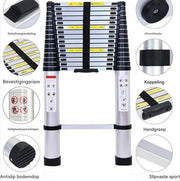 Telescopische Ladder 3,8M - Aluminium Roestvrijstalen Ladder - Multifunctioneel, Opvouwbaar & Stevig - EN131 Gecertificeerd
