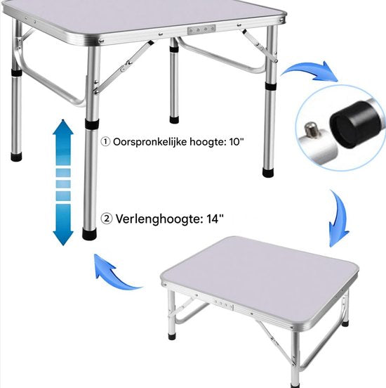 Opvouwbare Campingtafel 2,5ft - Klaptafel voor Picknick, Tuin & Eettafel - Verstelbare Hoogte - Draagbaar & Waterbestendig